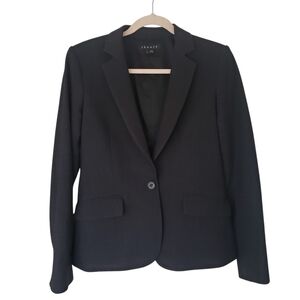 Theory Gabrielle Dark Gray Tailored Blazer Viscose Wool Blend Single Breasted